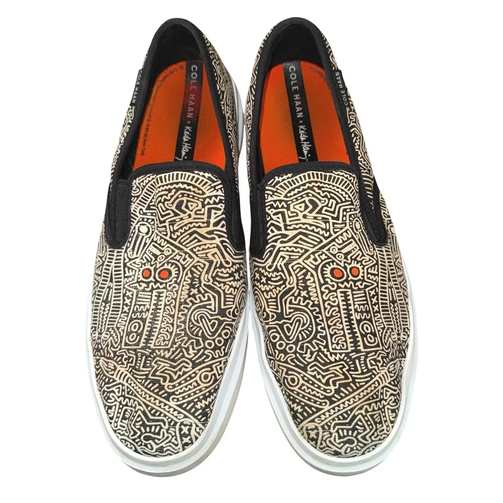 Cole Haan X Keith Haring GrandPro Rally Mens 13 Pre-Owned Slip On Sneakers Black